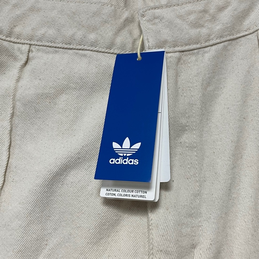 NWT Adidas Originals Natural Cotton Wide Leg Pants 36 cream 3-Stripe Jeans - Picture 4 of 7